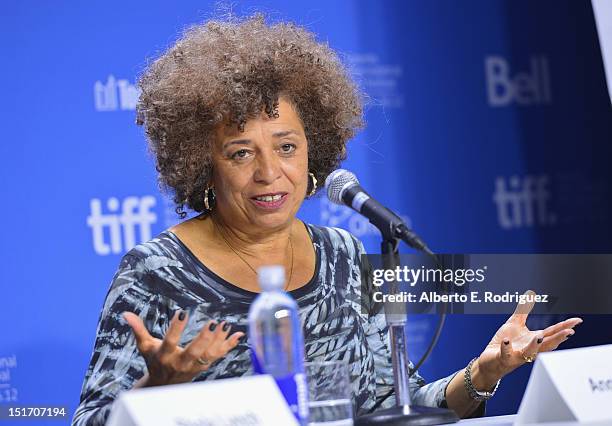 Activist Angela Davis speaks onstage at the "Free Angela & All Political Prisoners" Press Conference during the 2012 Toronto International Film...