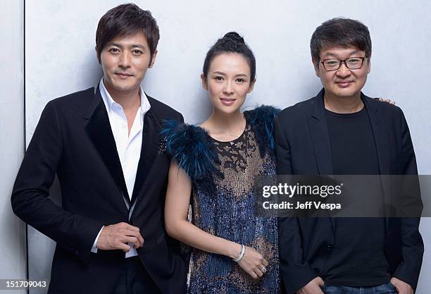 Actor Dong-gun Jang, actress Ziyi Zhang and director Hur Jin-Ho of "Dangerous Liasons" pose at the Guess Portrait Studio during 2012 Toronto...