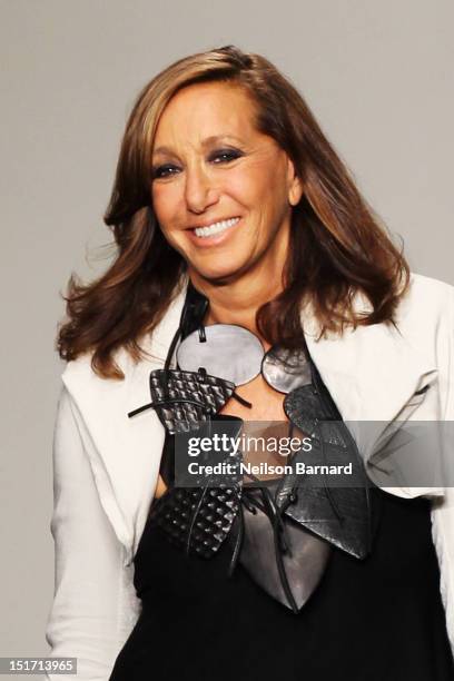 Designer Donna Karan walks the runway at the Donna Karan New York Spring 2013 fashion show during Mercedes-Benz Fashion Week on September 10, 2012 in...