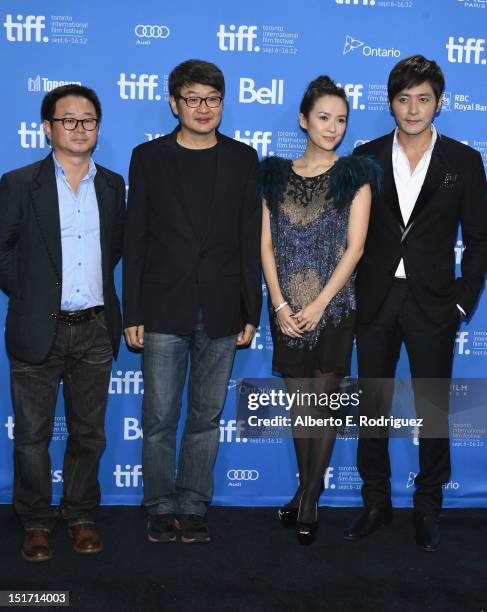 Producer Weiming Chen, director Hur Jin-Ho, actress Ziyi Zhang and actor Dong-gun Jang attend the "Dangerous Liaisons" Photo Call during the 2012...