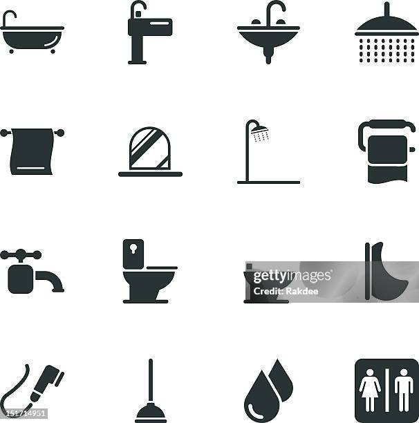 バスルームとバスルームのシルエットアイコン - ジャクジー点のイラスト素材／クリップアート素材／マンガ素材／アイコン素材