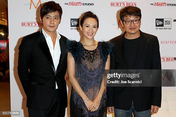 Actor Dong-gun Jang, Actress Ziyi Zhang and Director Hur Jin-Ho attend the Variety Studio presented by Moroccanoil at Holt Renfrew during the 2012...