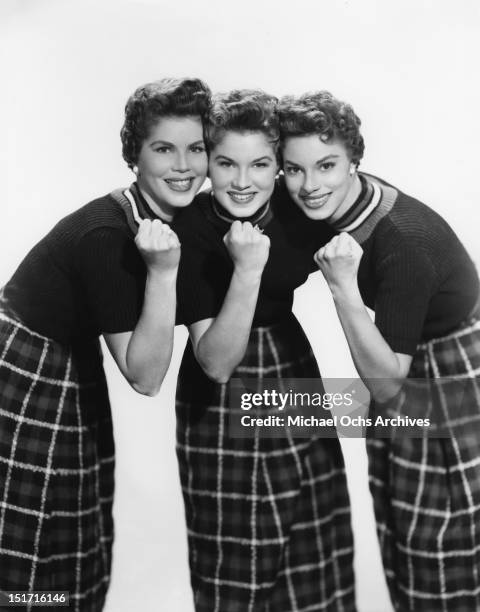 The McGuire Sisters (L-R Christine, Phyllis and Dorothy pose for a portrait circa 1955 in New York City, New York.