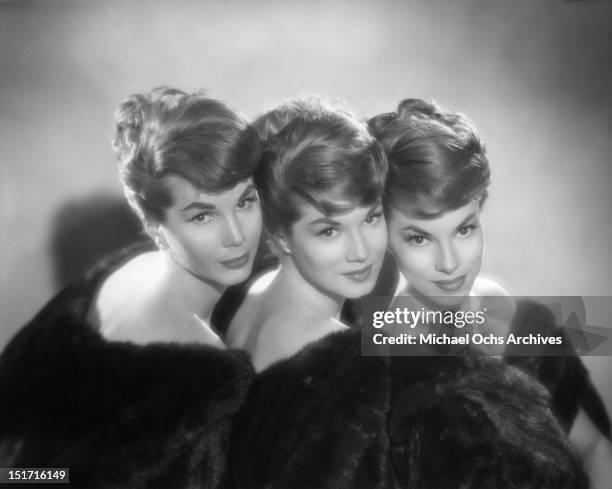 The McGuire Sisters (L-R Christine, Phyllis and Dorothy pose for a portrait circa 1958 in New York City, New York.