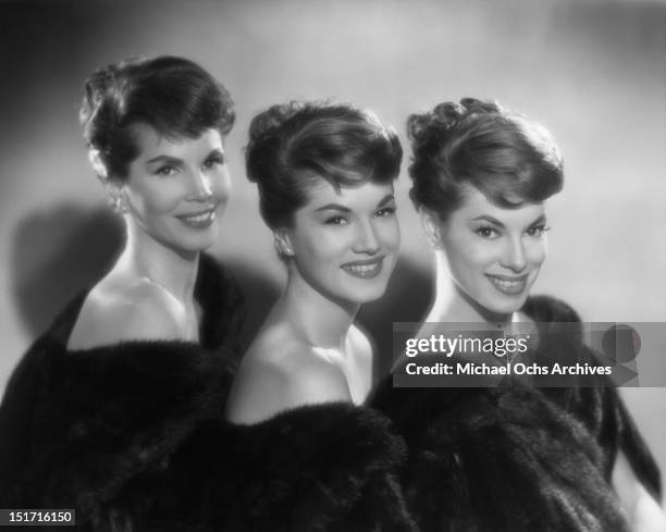 The McGuire Sisters (L-R Christine, Phyllis and Dorothy pose for a portrait circa 1958 in New York City, New York.
