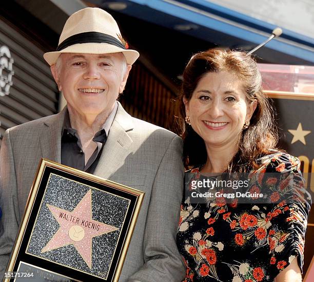 Actor Walter Koenig and daughter Danielle Koenig pose as Walter is honored with a star on the Hollywood Walk of Fame on September 10, 2012 in...
