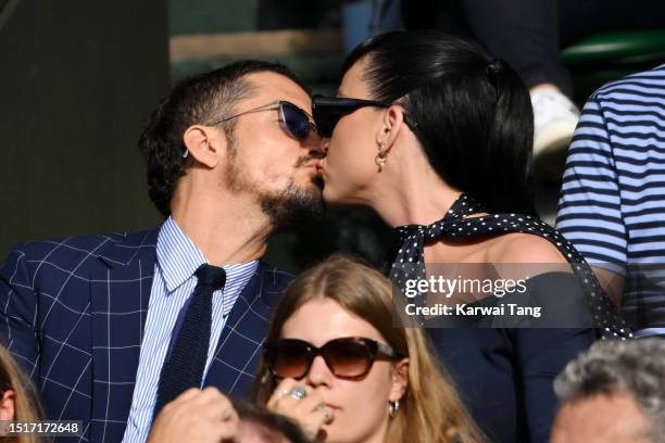 Orlando Bloom and Katy Perry attend day three of the Wimbledon Tennis Championships at All England Lawn Tennis and Croquet Club on July 05, 2023 in...