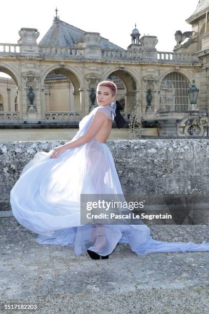 Florence Pugh attends the Valentino Haute Couture Fall/Winter 2023/2024 show as part of Paris Fashion Week at Chateau de Chantilly on July 05, 2023...