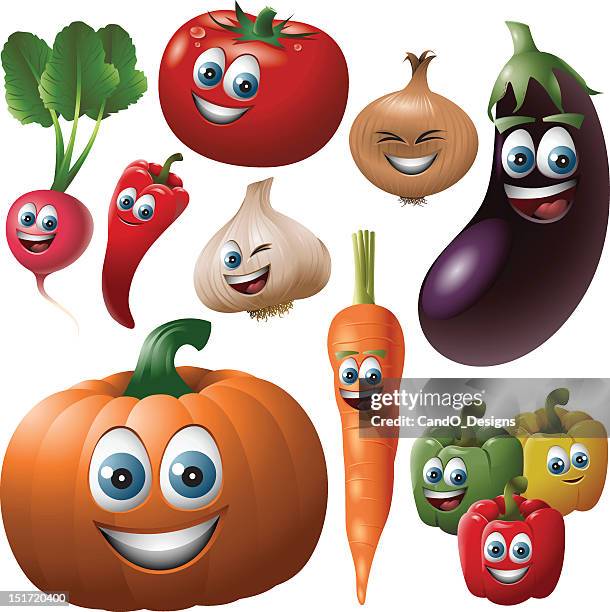 vegetable faces set - fruit cartoon stock illustrations