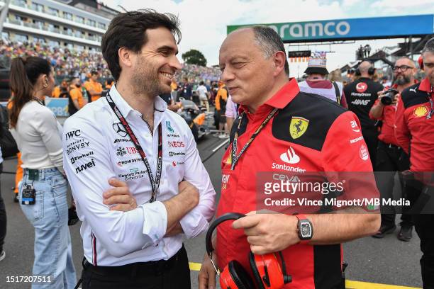 Jerome d'Ambrosio of Belgium and Mercedes-AMG PETRONAS F1 Team and Frederic Vasseur of France and Scuderia Ferrari during the F1 Grand Prix of Great...