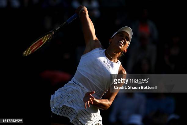 Madison Keys of United States plays a forehand against Sonay Kartal of Great Britain in the Women's Singles first round match during day three of The...
