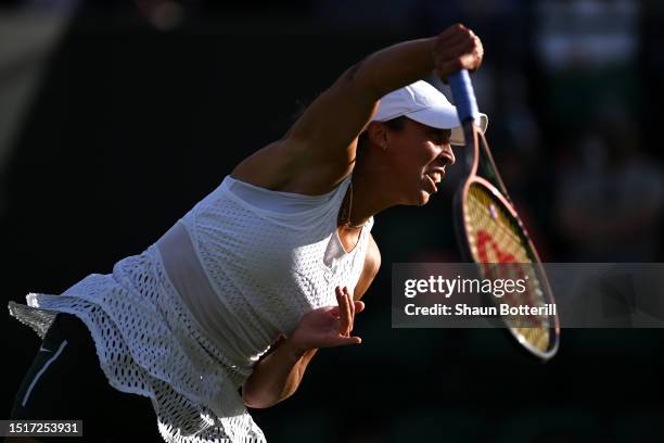 Madison Keys of United States plays a forehand against Sonay Kartal of Great Britain in the Women's Singles first round match during day three of The...