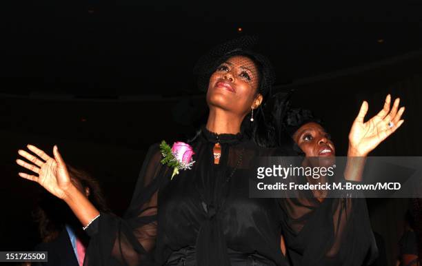 Omarosa Manigault-Stallworth attends Michael Clarke Duncan's Memorial Service at Forest Lawn Cemetery on September 10, 2012 in Los Angeles,...