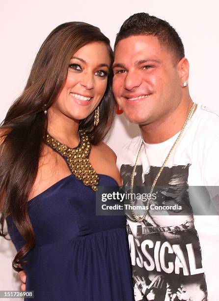 Designer Sammi Giancola and Ronnie Ortiz-Magro arrive at the launch of Sammi Sweetheart Collection presented by STYLE360 on September 10, 2012 in New...