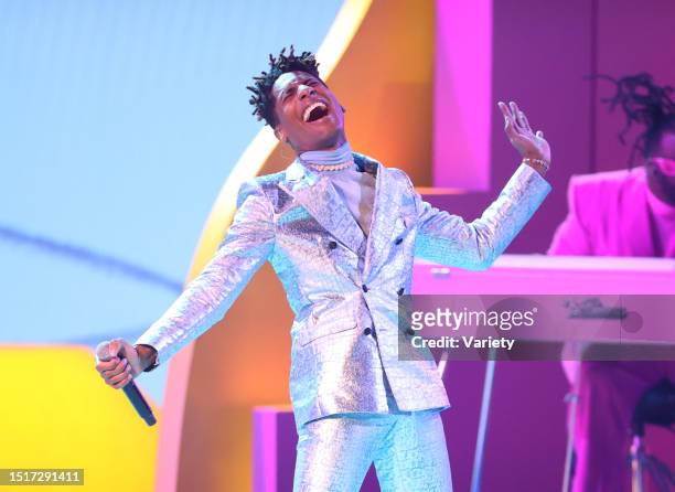 Jon Batiste performs onstage at the 64th Annual Grammy Awards held at the MGM Grand Garden Arena on April 3rd, 2022 in Las Vegas, Nevada.