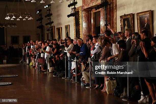 General view of crowd at the Thom Browne presentation during Spring 2013 Mercedes-Benz Fashion Week at New York Public Library on September 10, 2012...