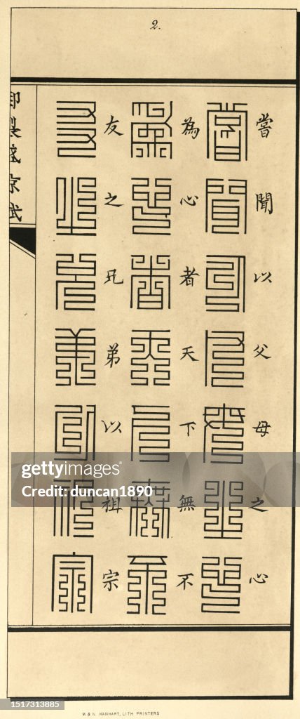 Vintage illustration of Examples of early Chinese writing, Universal palaeography, J B Silvestre