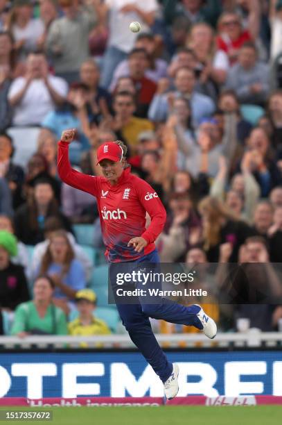 Danni Wyatt of England celebrates catching Beth Mooney of Australia off the bowling of Danielle Gibson of England during the Women's Ashes 2nd...