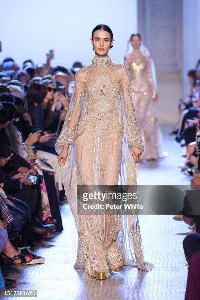 Blanca Padilla walks the runway during the Elie Saab Haute Couture Fall/Winter 2023/2024 show as part of Paris Fashion Week on July 05, 2023 in...