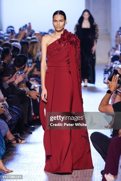 Model walks the runway during the Elie Saab Haute Couture Fall/Winter 2023/2024 show as part of Paris Fashion Week on July 05, 2023 in Paris, France.