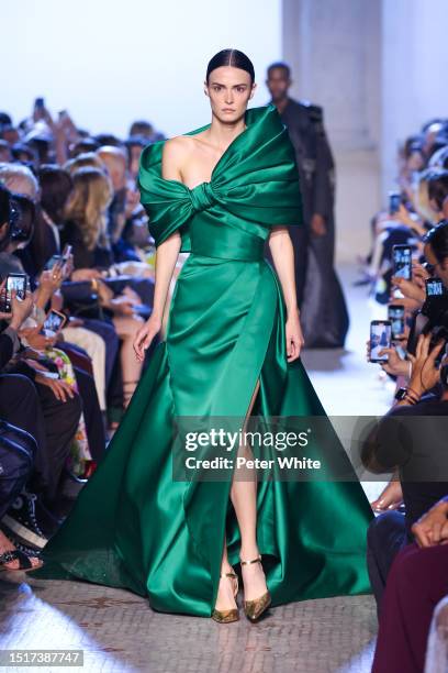 Model walks the runway during the Elie Saab Haute Couture Fall/Winter 2023/2024 show as part of Paris Fashion Week on July 05, 2023 in Paris, France.