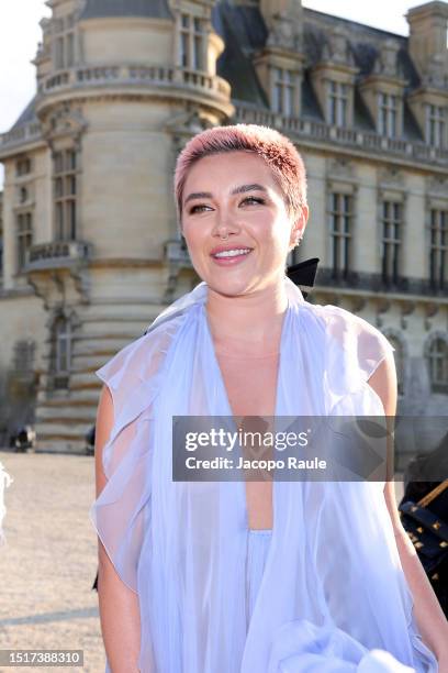 Florence Pugh attends the Valentino Haute Couture Fall/Winter 2023/2024 show as part of Paris Fashion Week at Chateau de Chantilly on July 05, 2023...