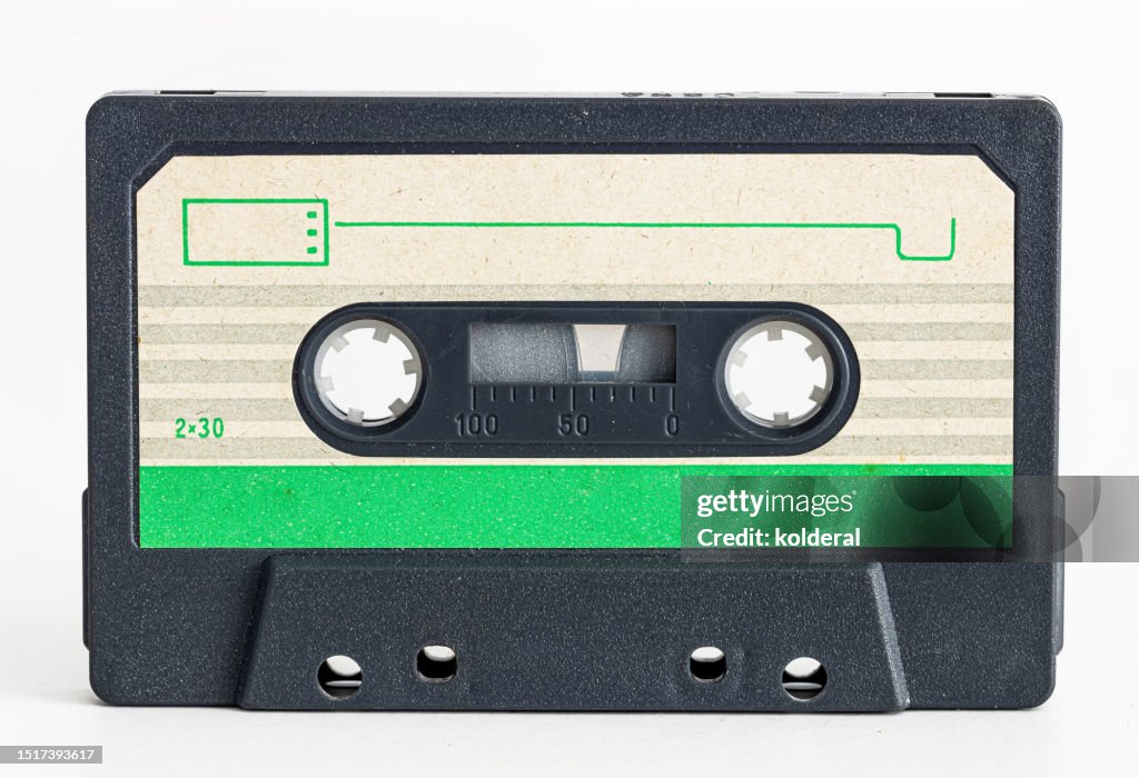 Audio cassette on white background