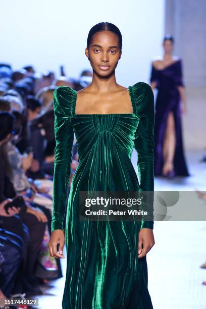 Model walks the runway during the Elie Saab Haute Couture Fall/Winter 2023/2024 show as part of Paris Fashion Week on July 05, 2023 in Paris, France.