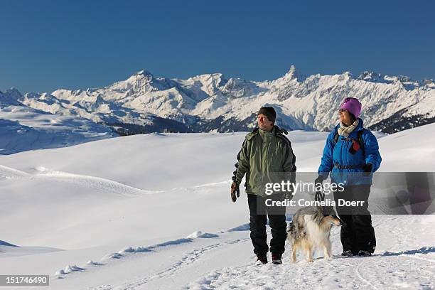 winter hiking at sonnenkopf plateauau - sonnenkopf stock pictures, royalty-free photos & images