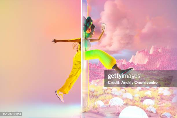 running through metaverse portal - futurism bildbanksfoton och bilder