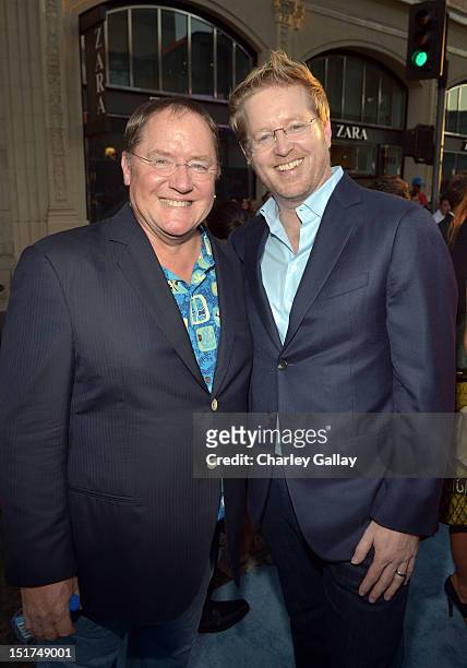 Executive producer John Lasseter and Director/ Writer Andrew Stanton arrive at the premiere of Disney Pixar's "Finding Nemo" Disney Digital 3D at the...