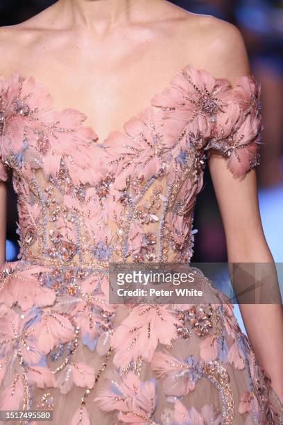 Model, fashion detail, walks the runway during the Elie Saab Haute Couture Fall/Winter 2023/2024 show as part of Paris Fashion Week on July 05, 2023...