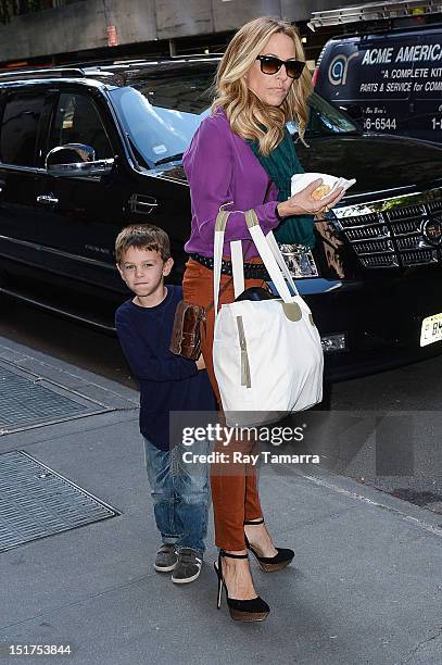 Singer Sheryl Crow and Wyatt Steven Crow leave the "Katie" taping at the ABC Lincoln Center Studios on September 10, 2012 in New York City.