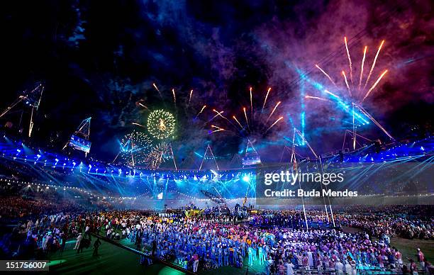 General view of the stadium during the Closing Ceremony of the London 2012 Paralympic Games at Olympic Stadium on September 9, 2012 in London,...