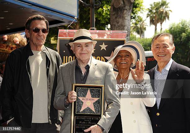 Leonard Nimoy, Walter Koenig, Nichelle Nichols and George Takei attend Koenig's induction into the Hollywood Walk of Fame on September 10, 2012 in...