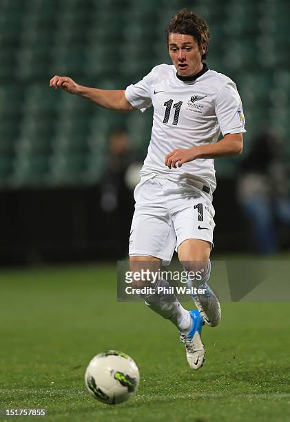 Marco Rojas of New Zealand scores a goal during the FIFA World Cup Qualifier match between the New Zealand All Whites and Solomon Islands at Eden...