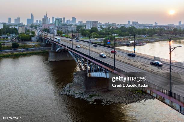 aerial view of warsaw city center during sunset - jasper national park stockfoto's en -beelden