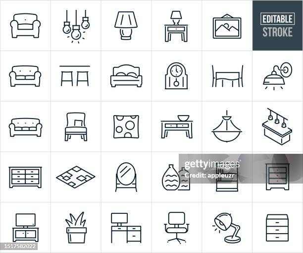 home furniture thin line icons - bearbeitbarer strich - kommode stock-grafiken, -clipart, -cartoons und -symbole