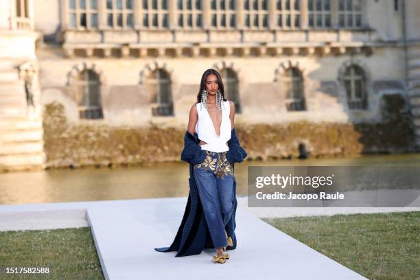 Model walks the runway during the Valentino Haute Couture Fall/Winter 2023/2024 show as part of Paris Fashion Week at Chateau de Chantilly on July...