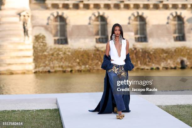 Model walks the runway during the Valentino Haute Couture Fall/Winter 2023/2024 show as part of Paris Fashion Week at Chateau de Chantilly on July...