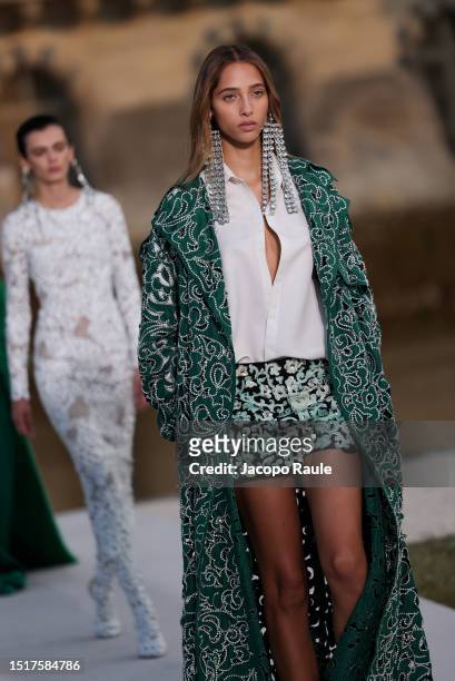Models walk the runway during the Valentino Haute Couture Fall/Winter 2023/2024 show as part of Paris Fashion Week at Chateau de Chantilly on July...