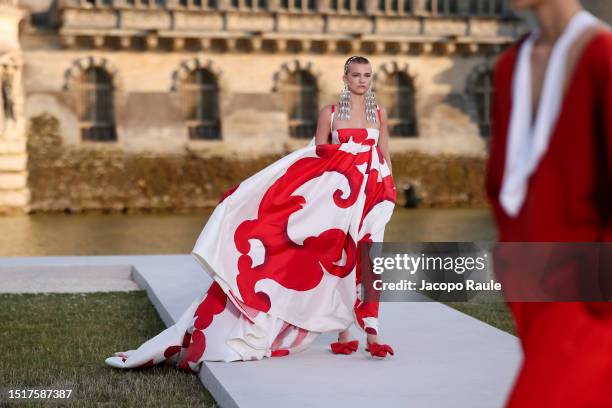 Model walks the runway during the Valentino Haute Couture Fall/Winter 2023/2024 show as part of Paris Fashion Week at Chateau de Chantilly on July...