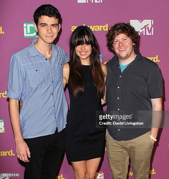 Actors Joey Pollari, Alex Frnka and Zach Pearlman attend MTV's finale party for "Awkward" Season Two at The Colony on September 10, 2012 in Los...