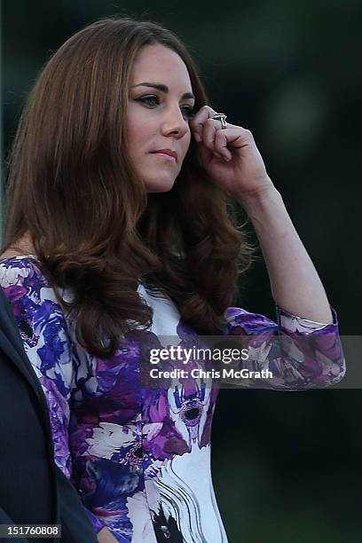 Catherine, Duchess of Cambridge attends the welcome ceremony on arrival at the Istana during the Diamond Jubilee tour on September 11, 2012.