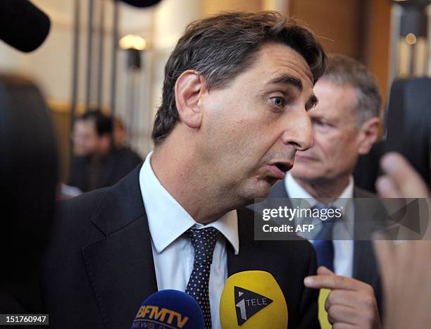 French Parliament member for Seine-Saint-Denis Daniel Goldberg answers journalists questions at the end of the presentation of Emmanuel Sartorius'...