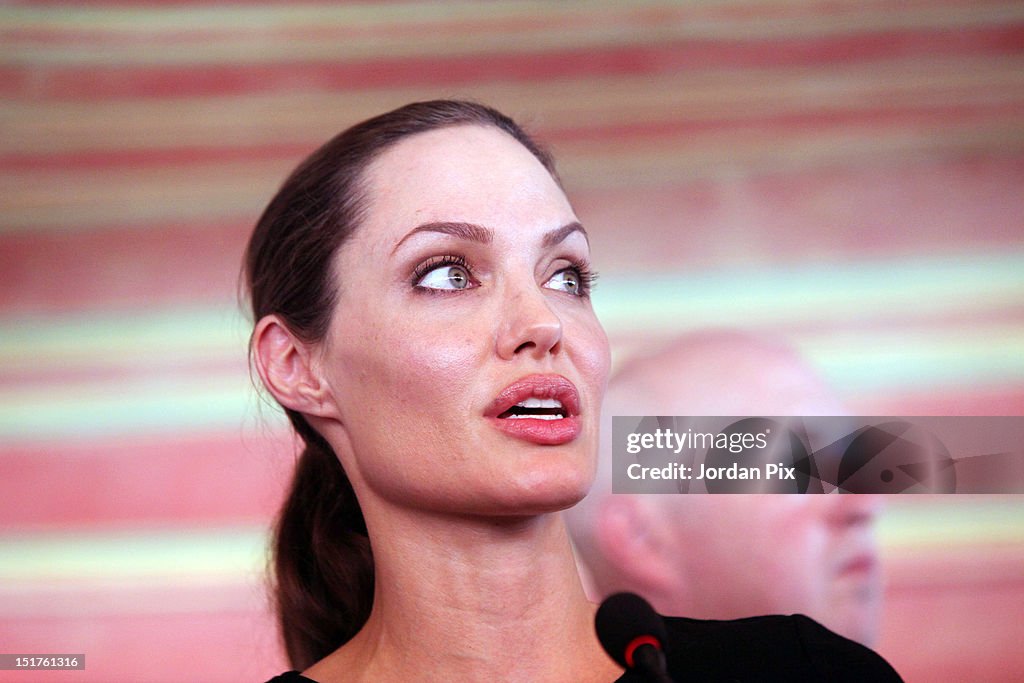 Angelina Jolie Holds Press Conference For Syrian Refugees At Al Zaatari Camp In Jordan