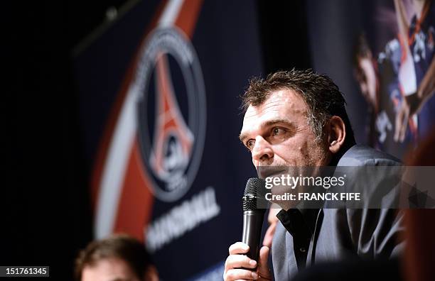 France's Handball team Paris Saint-Germain head coach Philippe Gardent takes part in a press conference on September 11, at the Parc des Princes in...