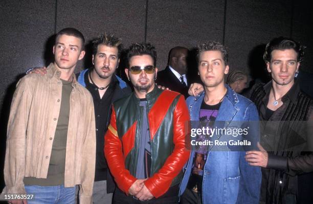 Pop group NSYNC: Justin Timberlake, Joey Fatone, Chris Kirkpatrick, Lance Bass and JC Chasez attend the "Michael Jackson: 30th Anniversary...