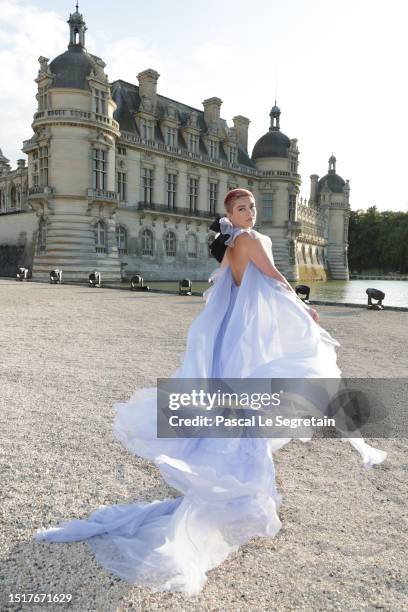 Florence Pugh attends the Valentino Haute Couture Fall/Winter 2023/2024 show as part of Paris Fashion Week at Chateau de Chantilly on July 05, 2023...
