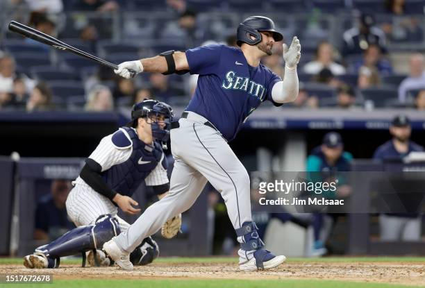Mike Ford of the Seattle Mariners in action against the New York Yankees at Yankee Stadium on June 22, 2023 in the Bronx borough of New York City....